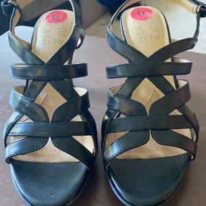 Black open toe heels